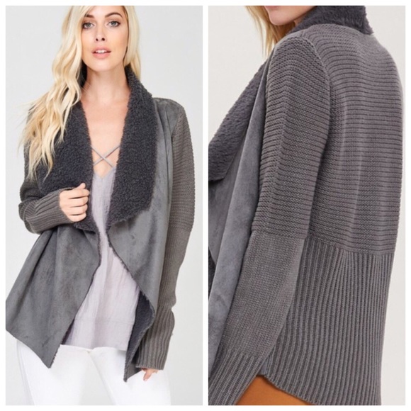 New sand faux suede fur cardigan sweater - Picture 5 of 6